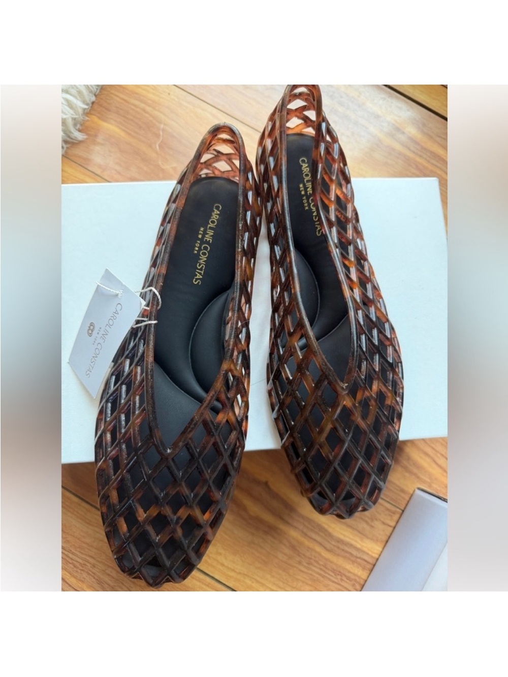 Caroline Constas Tortoiseshell Lattice Cutout Flats